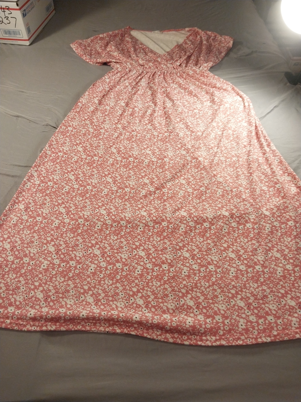 POGTMM Floral V-Neck Short Sleeve Maxi Dress L #364